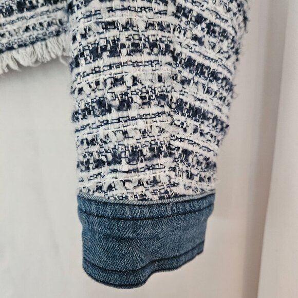 ECRU cropped Jacket Sz XS Denim, Tweed and Fringed - Picture 4 of 10